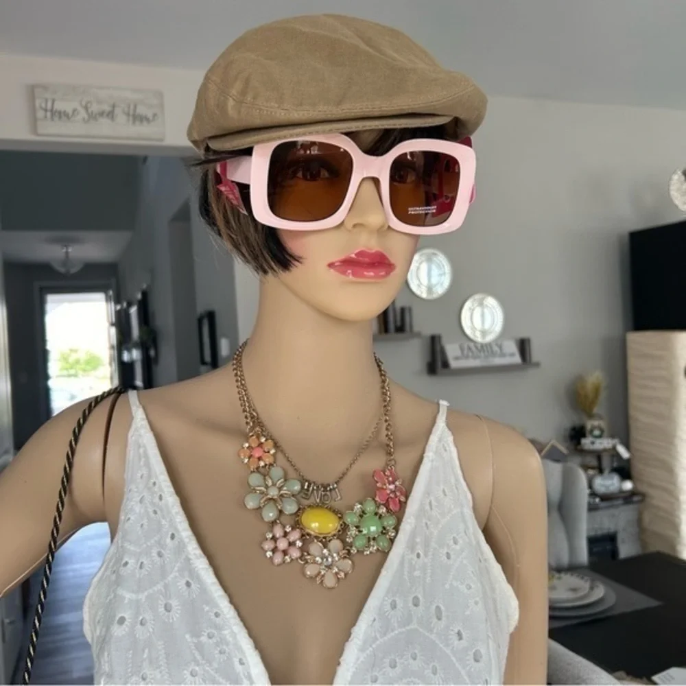 💋NWT Statement oversized square framed pink pearl sunglasses 🕶 sunshades